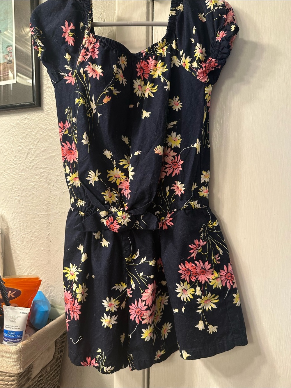 GAP Navy Floral Short Sleeve Romper - Pink & Yellow Blooms